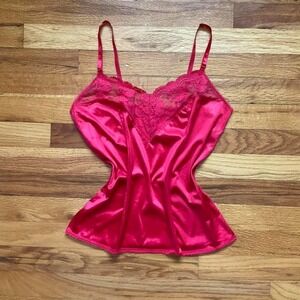Vintage Red Nylon Lace Lingerie Slip Tank Top Size M/L Whimsygoth Grandmacore